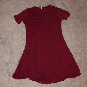 wine color t shirt dress